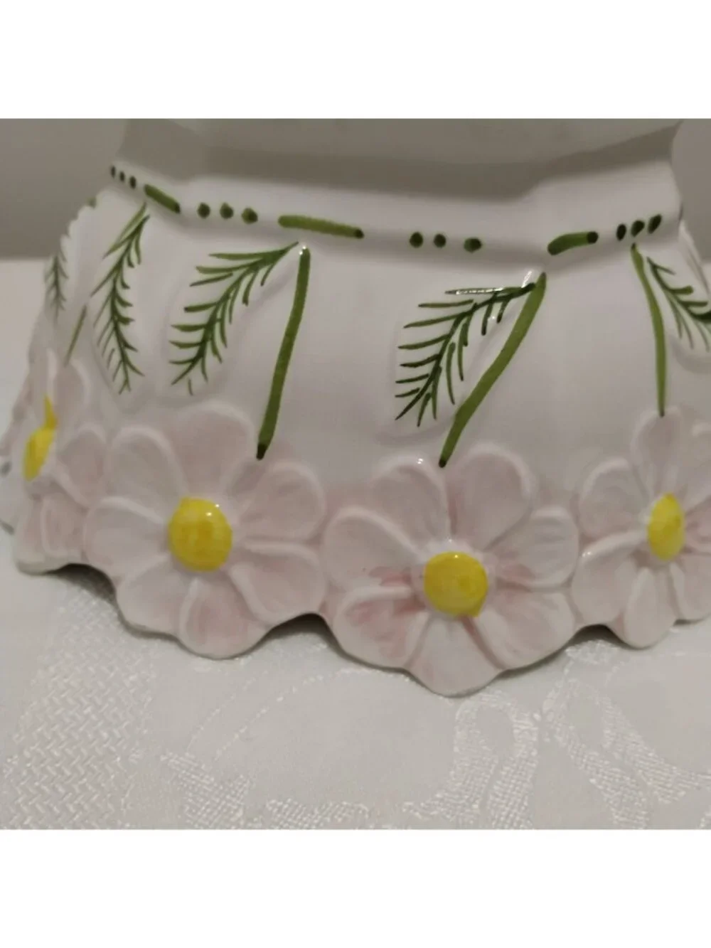 Vintage Portuguese Majolica Pink Daisy Ceramic Planter Cachepot Bowl Pot 8”